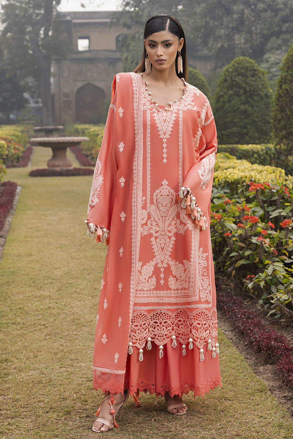 3 Piece Embroidered Lawn Suit with Embroidered Denting Dupatta