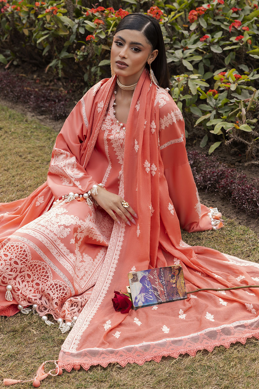 3 Piece Embroidered Lawn Suit with Embroidered Denting Dupatta