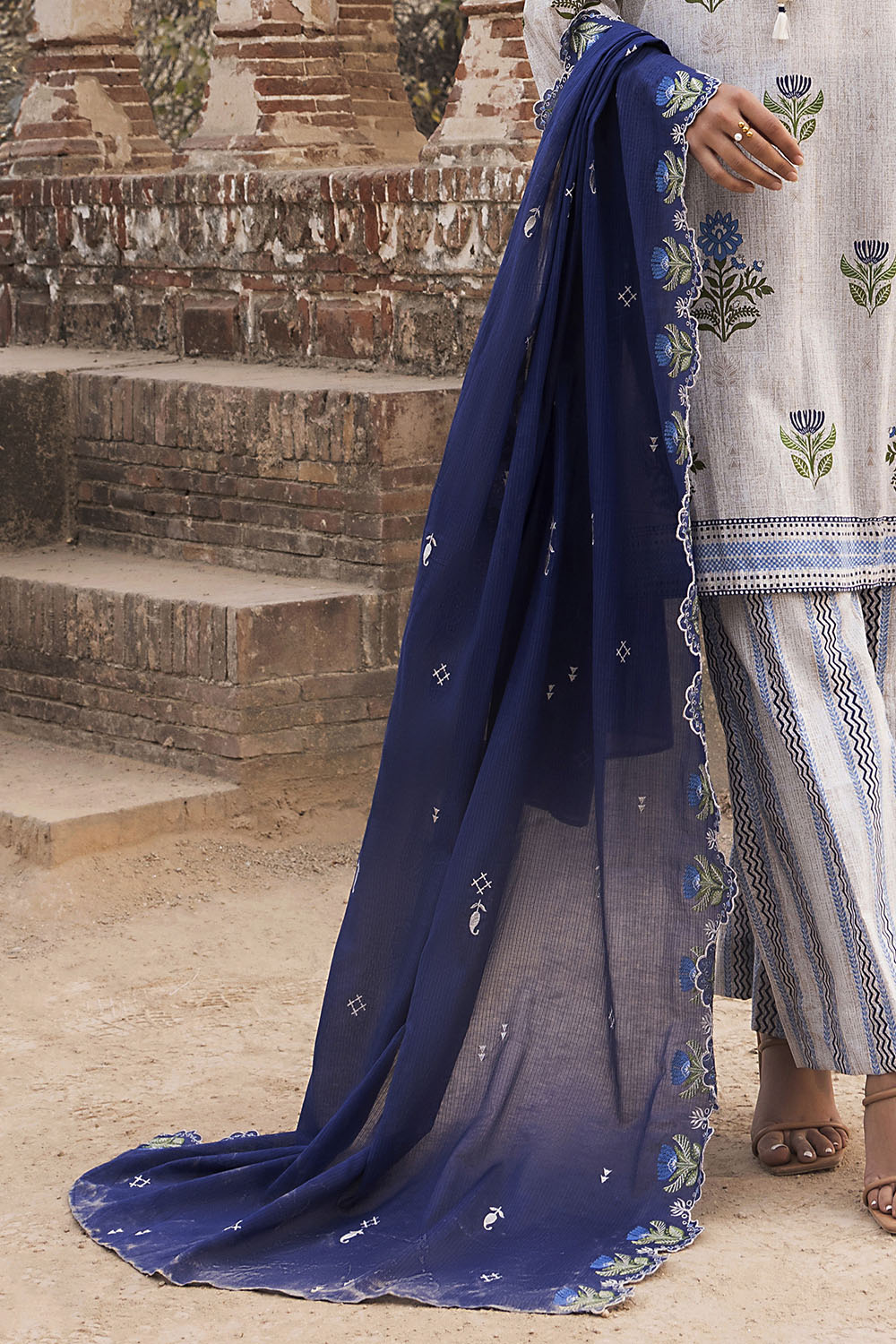 3 Piece Printed Lawn Suit With Embroidered Denting Dupatta And Printed Trouser