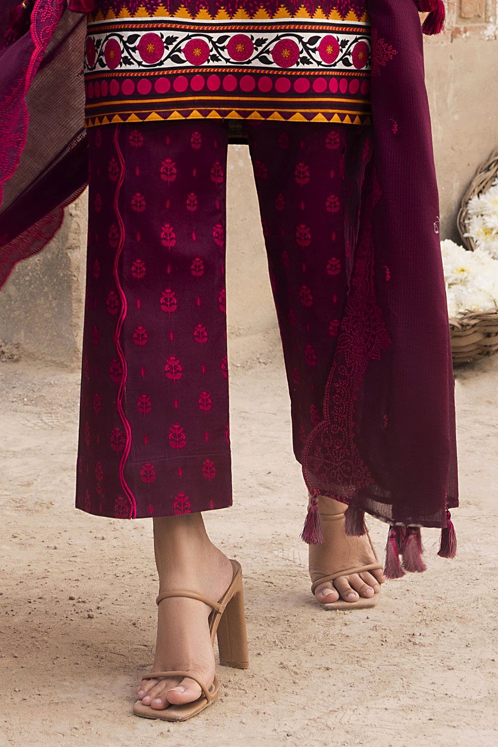 3 Piece Printed Lawn Suit With Embroidered Denting Dupatta And Printed Trouser