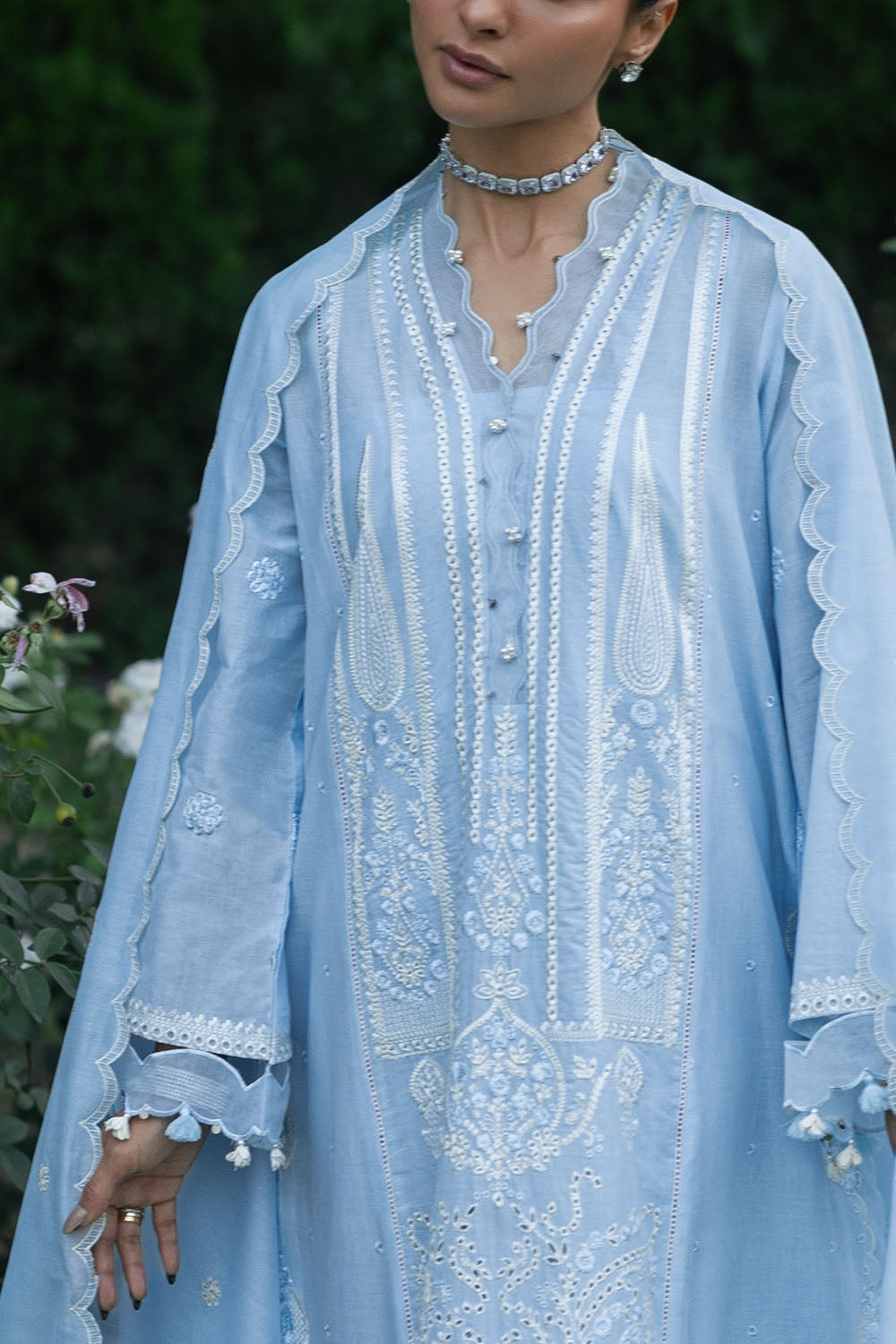 3 Piece Embroidered Lawn Suit with Embroidered Organza Borders and Embroidered Paper Cotton Dupatta
