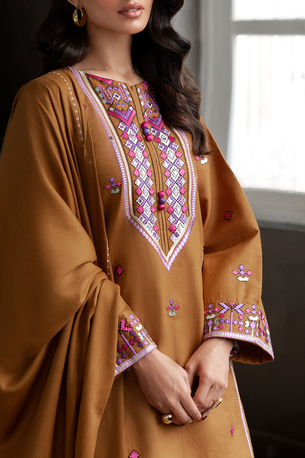 3 Piece Embroidered Khaddar Suit with Pashmina Shawl