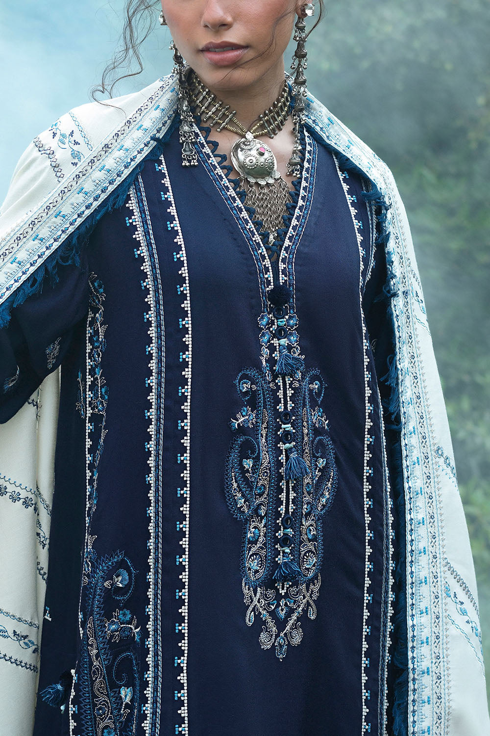 3 Piece Embroidered Pashmina Suit with Embroidered Pashmina Dupatta