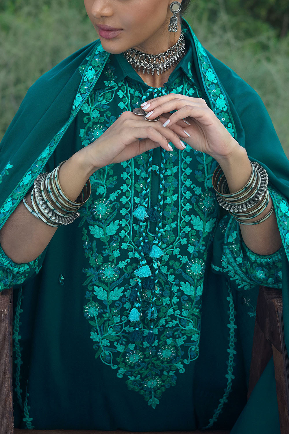 3 Piece Embroidered Pashmina Suit with Embroidered Pashmina Dupatta