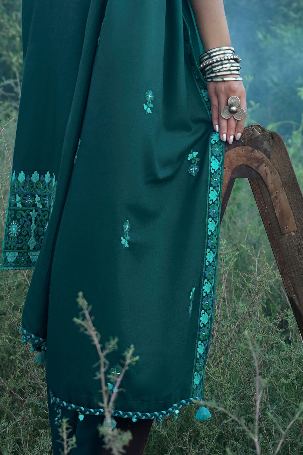 3 Piece Embroidered Pashmina Suit with Embroidered Pashmina Dupatta