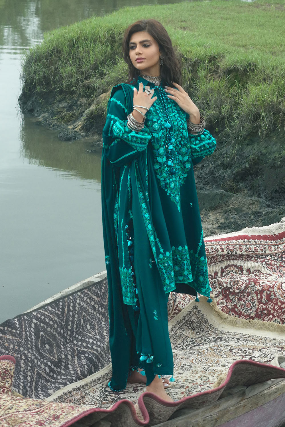 3 Piece Embroidered Pashmina Suit with Embroidered Pashmina Dupatta