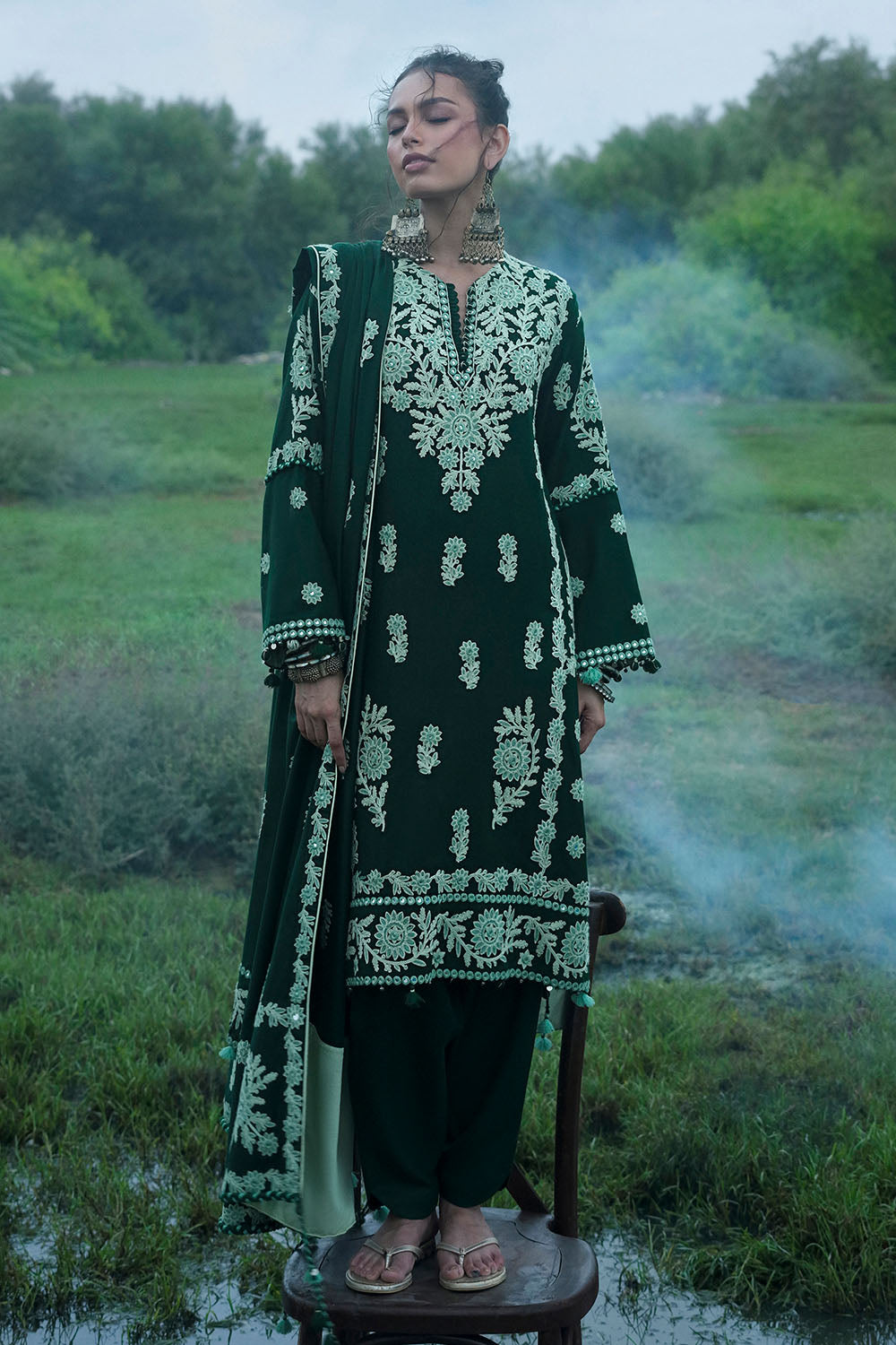 3 Piece Embroidered Pashmina Suit with Embroidered Pashmina Dupatta