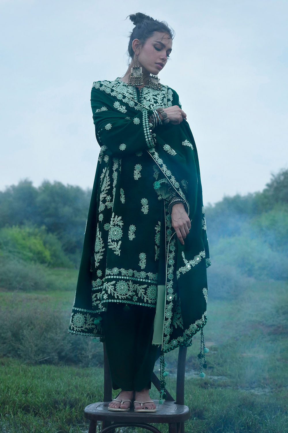 3 Piece Embroidered Pashmina Suit with Embroidered Pashmina Dupatta
