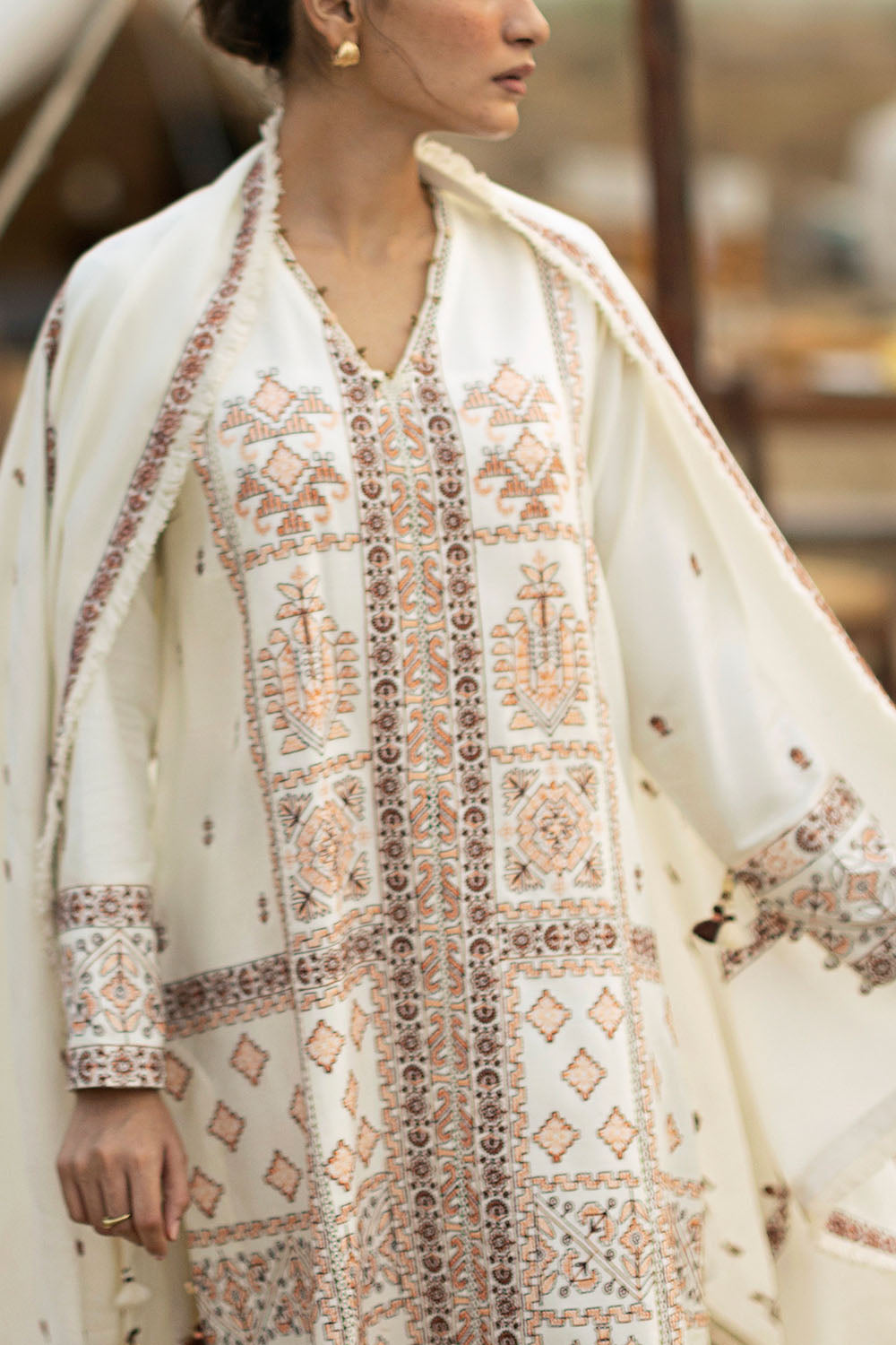 3 Piece Embroidered Pashmina Suit with Embroidered Pashmina Dupatta