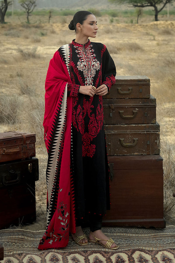 3 Piece Embroidered Khaddar Suit with Embroidered Printed Khaddar Dupatta