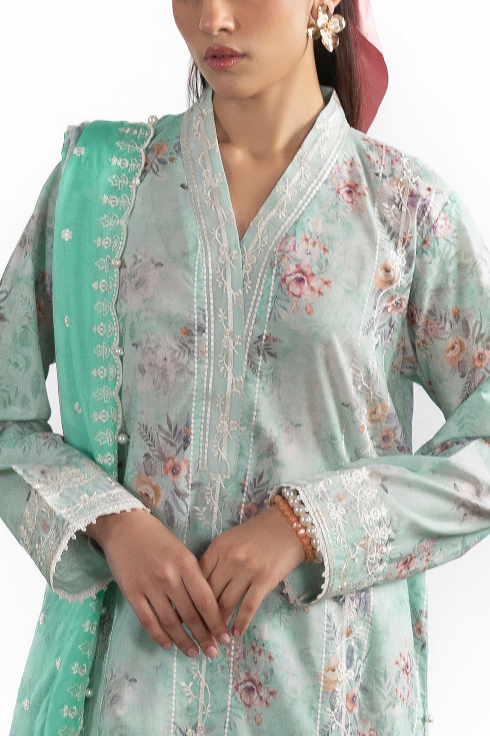 3 Piece Embroidered Printed Lawn Suit with Embroidered Border