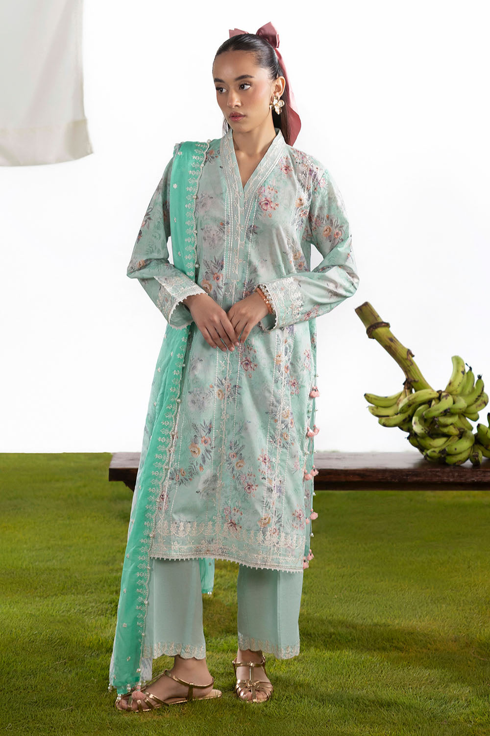 3 Piece Embroidered Printed Lawn Suit with Embroidered Border