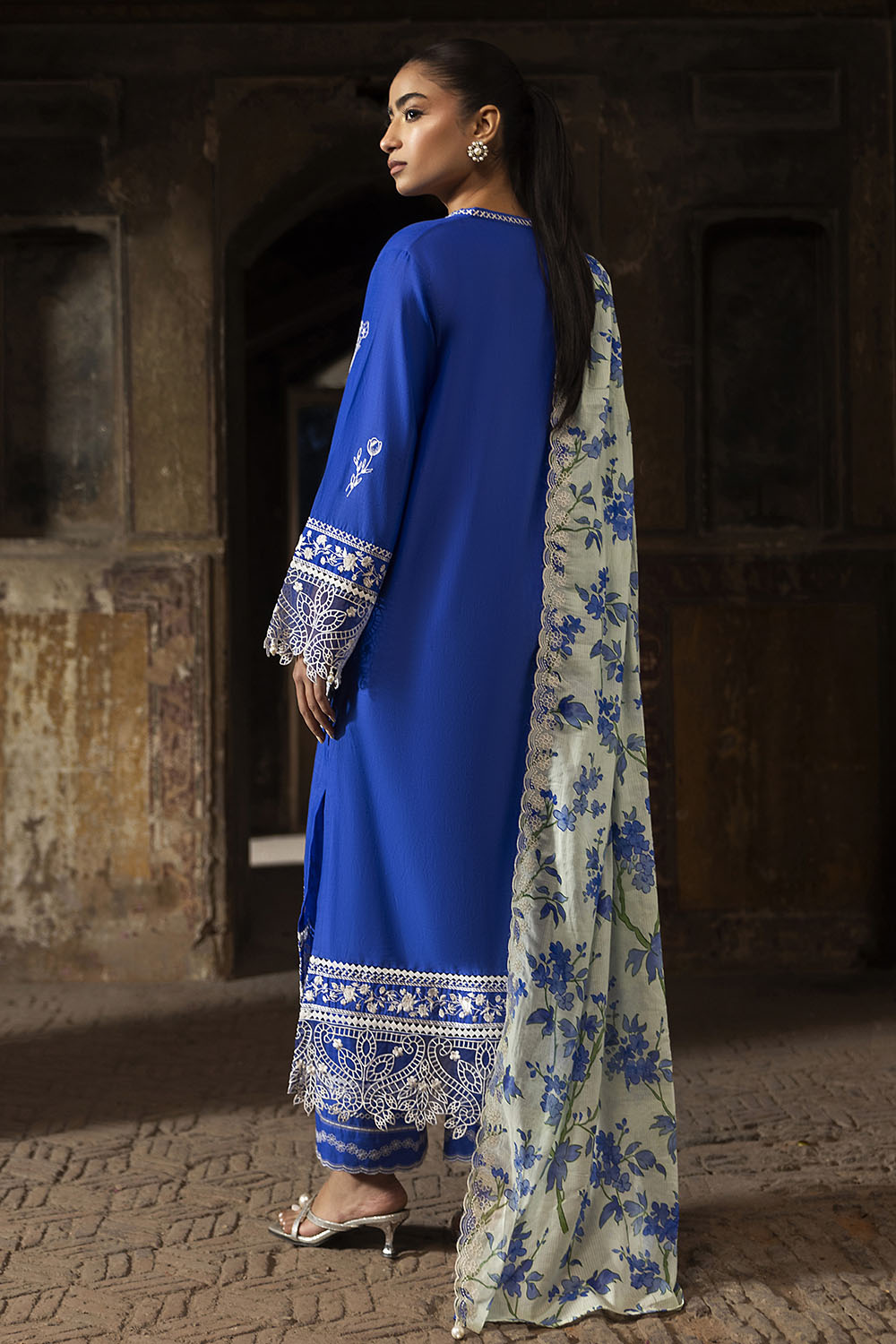 3 Piece Embroidered Lawn Suit With Embroidered Printed Denting Dupatta And Embroidered Trouser Border