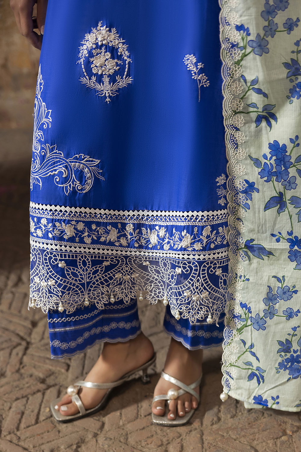 3 Piece Embroidered Lawn Suit With Embroidered Printed Denting Dupatta And Embroidered Trouser Border