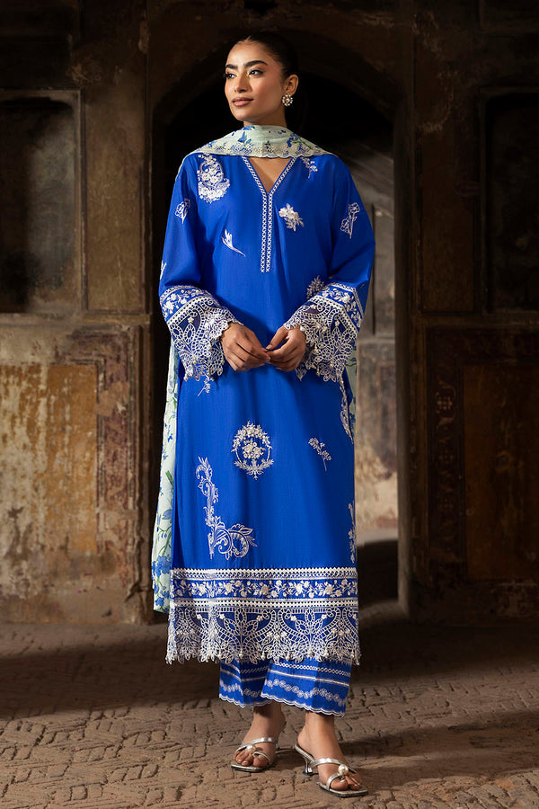 3 Piece Embroidered Lawn Suit with Embroidered Printed Denting Dupatta and Embroidered Trouser Border