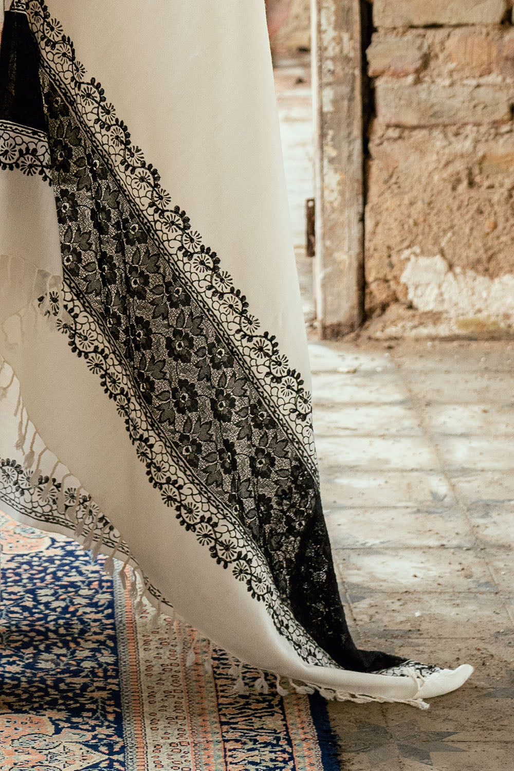 3 Piece Embroidered Lacquer Printed Pashmina Suit with Embroidered Khaddar Shirt and Trouser