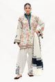 3 Piece Embroidered Lacquer Printed Pashmina Suit with Embroidered Khaddar Shirt and Trouser
