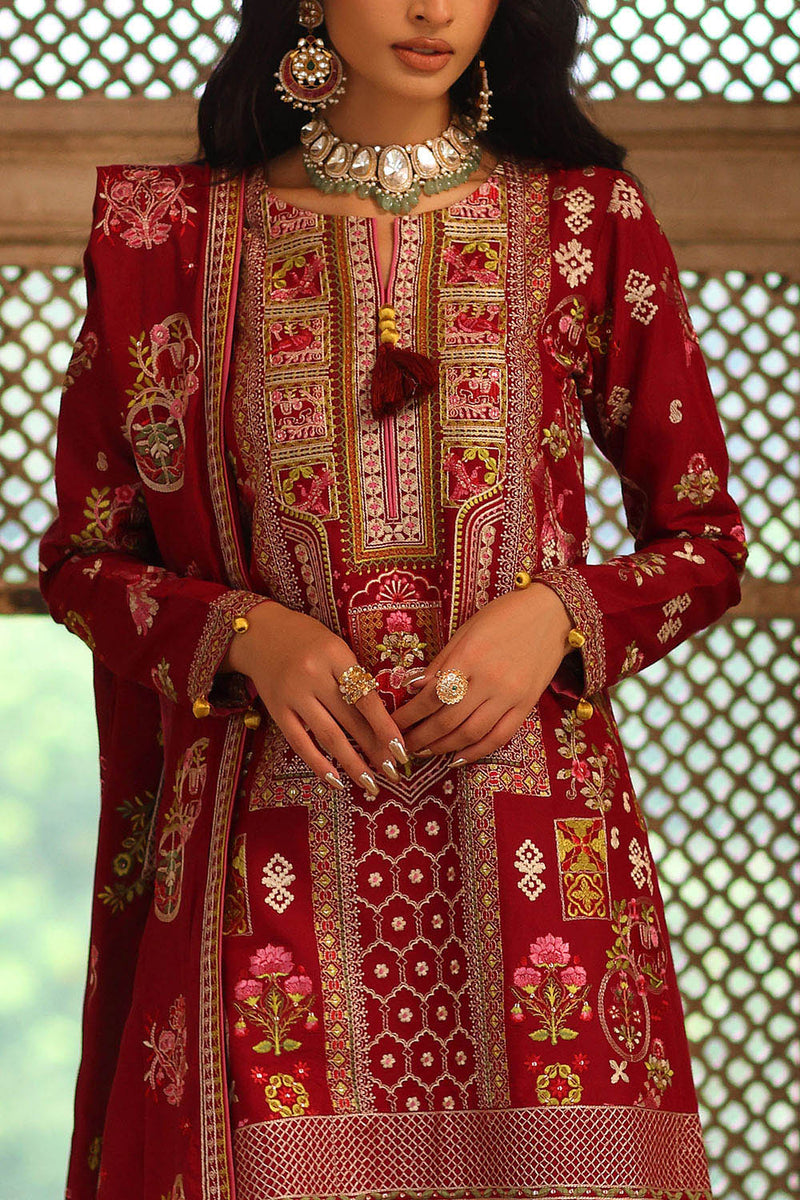 3 Piece Embroidered Raw Silk Suit With Dupatta