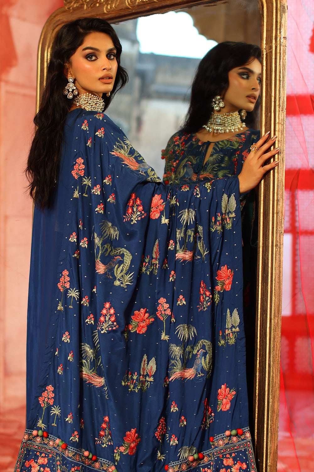 3 Piece Embroidered Raw Silk Suit with Side Panels and Dupatta