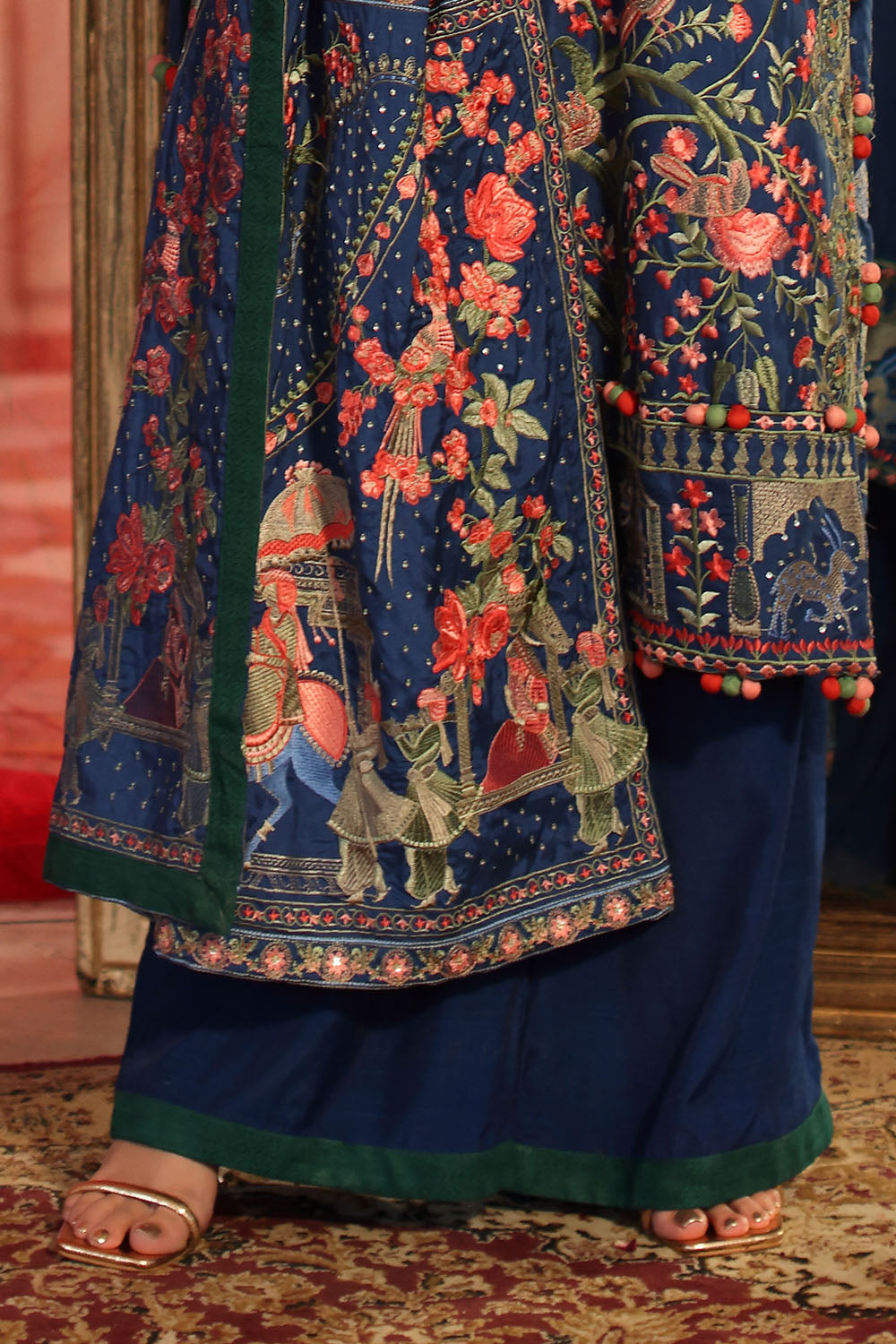 3 Piece Embroidered Raw Silk Suit with Side Panels and Dupatta