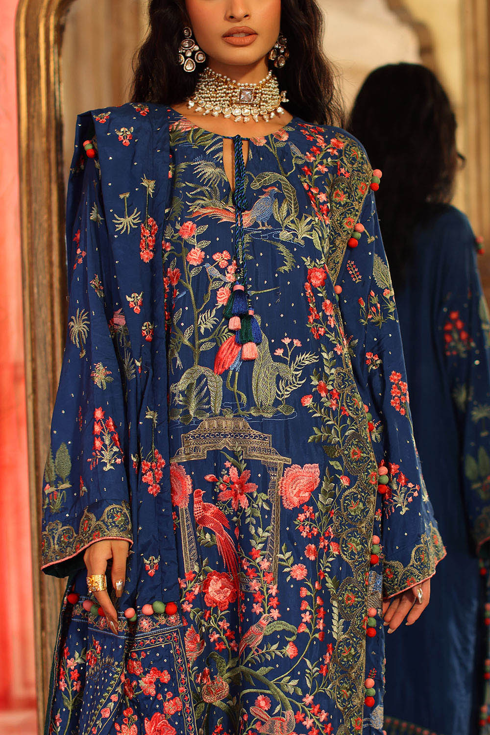 3 Piece Embroidered Raw Silk Suit with Side Panels and Dupatta
