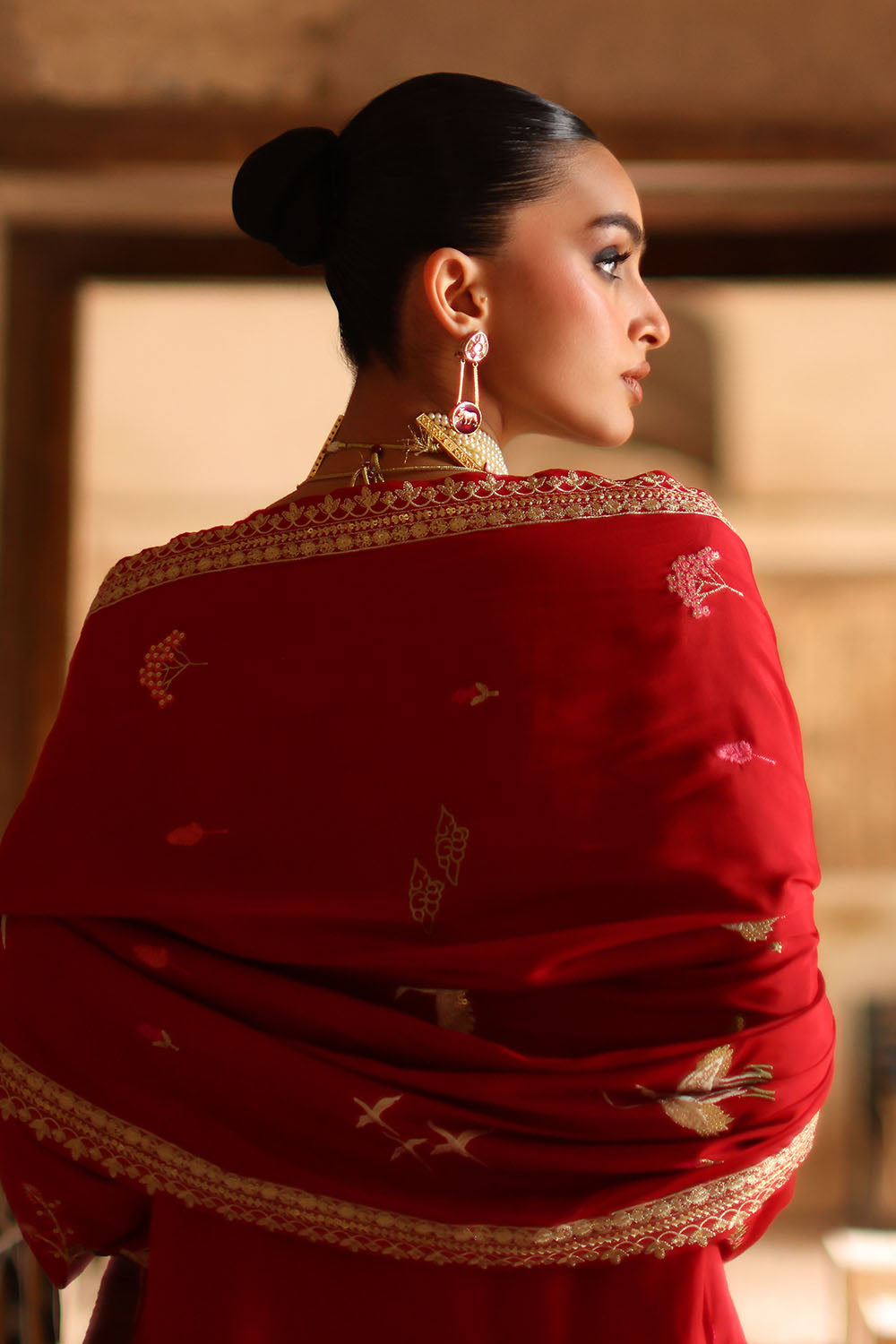 3 Piece Embroidered Raw Silk Suit With Lace And Dupatta