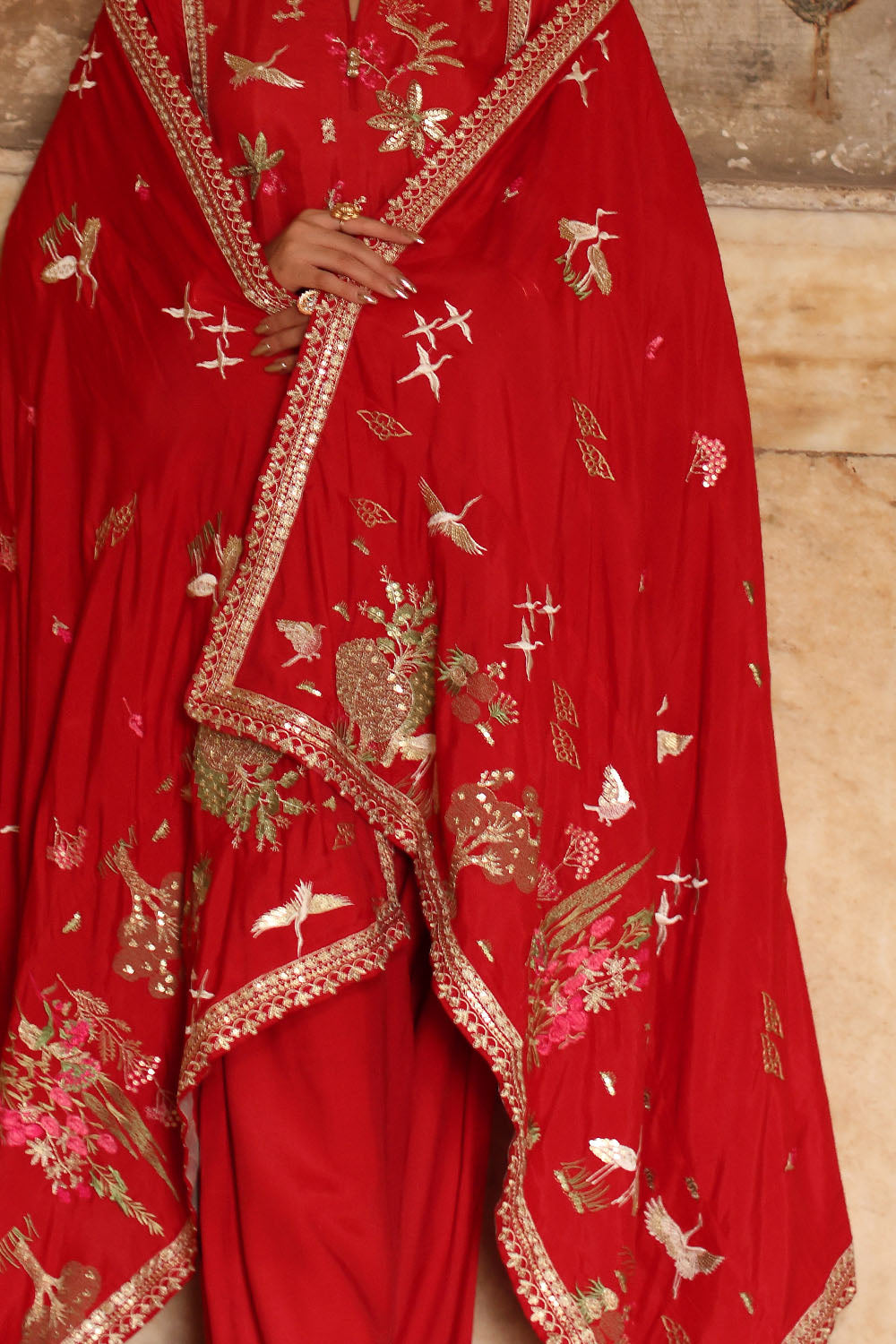 3 Piece Embroidered Raw Silk Suit With Lace And Dupatta