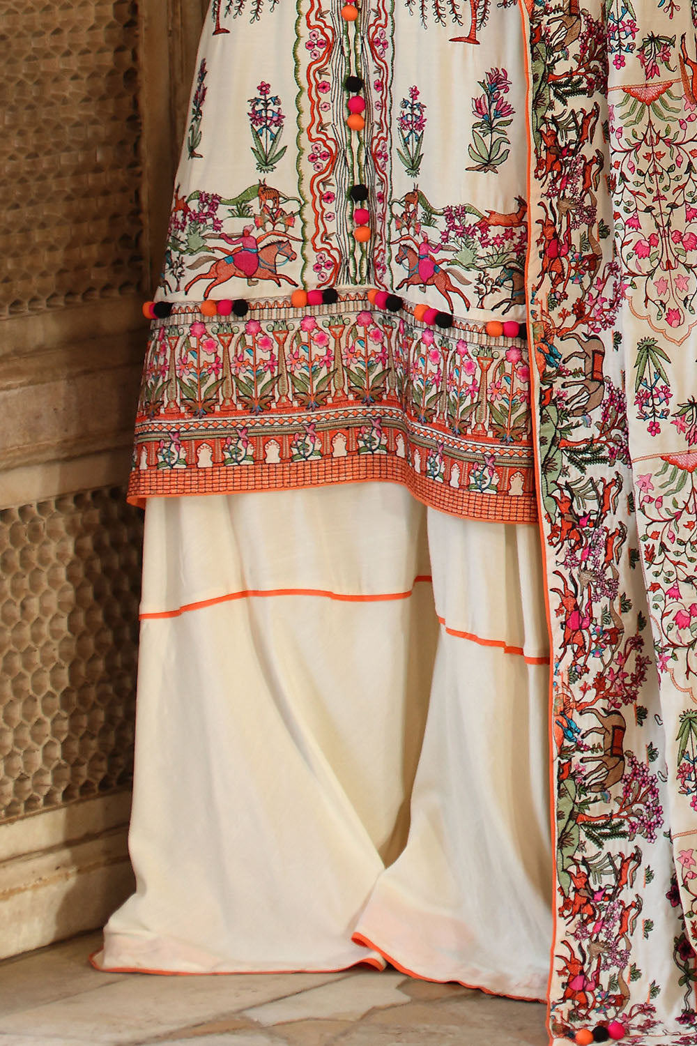 3 Piece Embroidered Raw Silk Suit With Dupatta