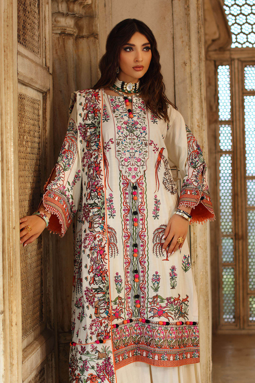 3 Piece Embroidered Raw Silk Suit With Dupatta