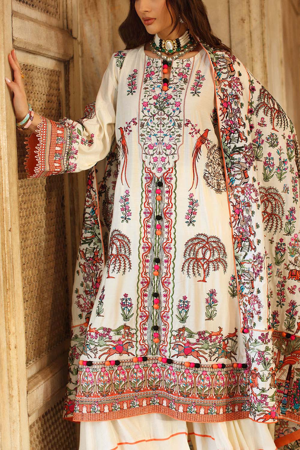 3 Piece Embroidered Raw Silk Suit With Dupatta