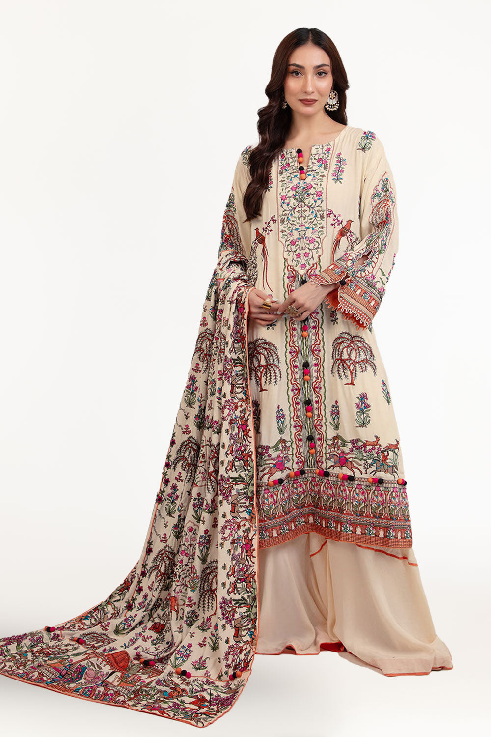 3 Piece Embroidered Raw Silk Suit With Dupatta
