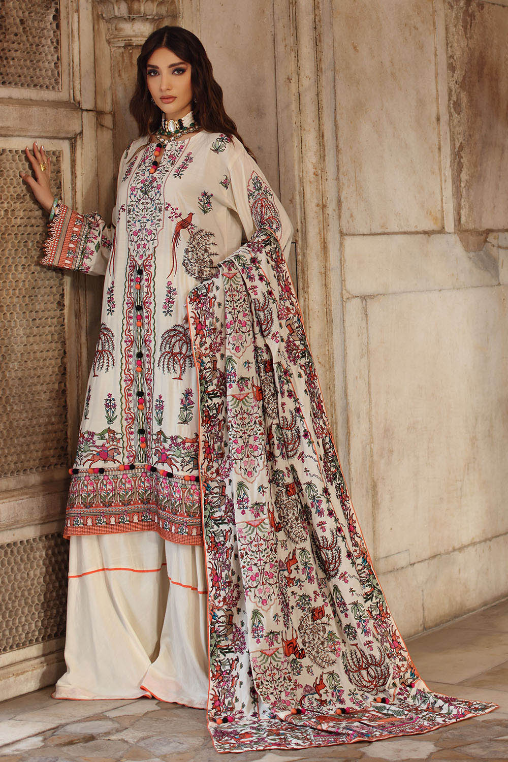 3 Piece Embroidered Raw Silk Suit With Dupatta