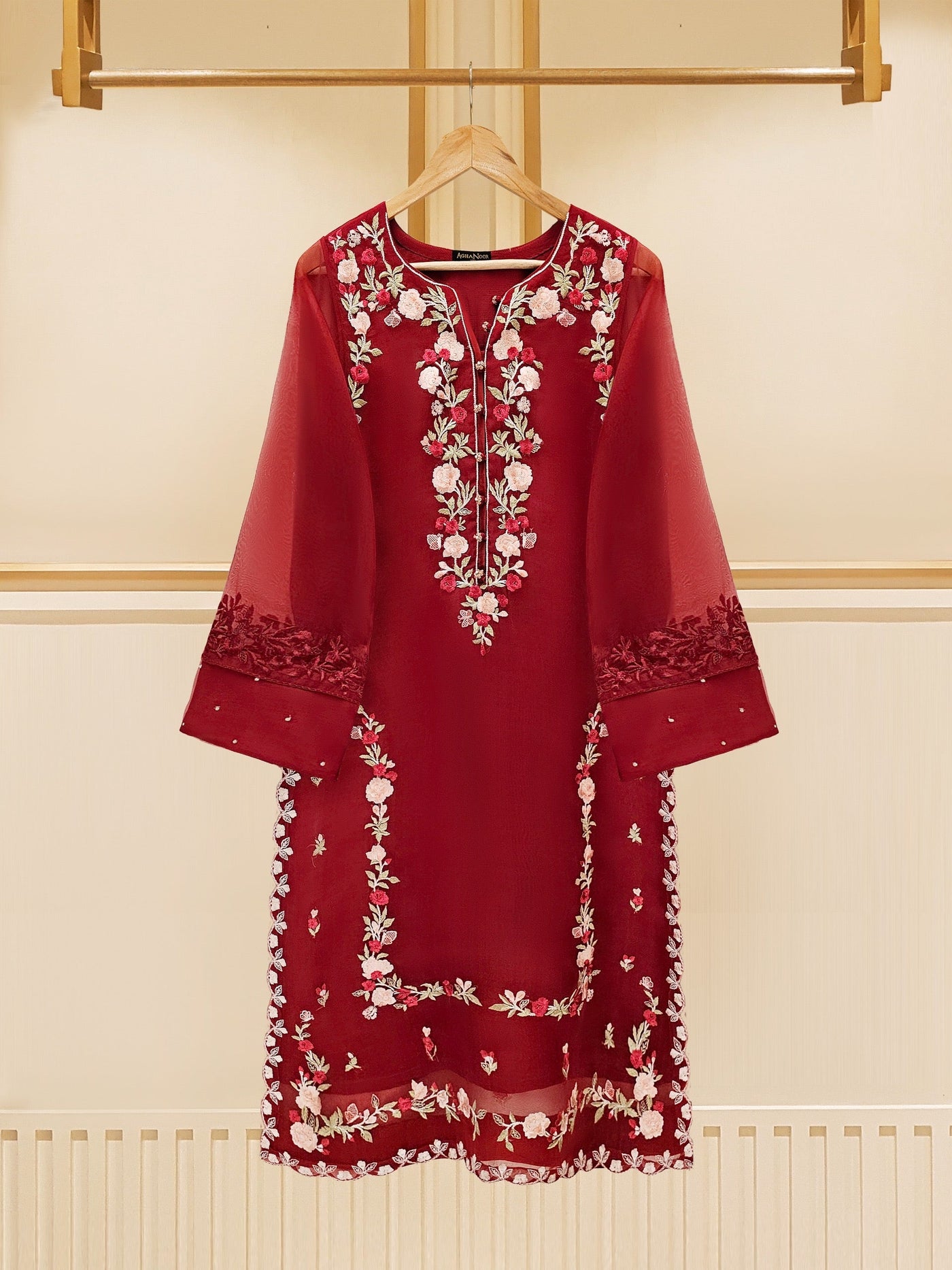 3 Piece - Pure Organza Embroidered Suit S109172