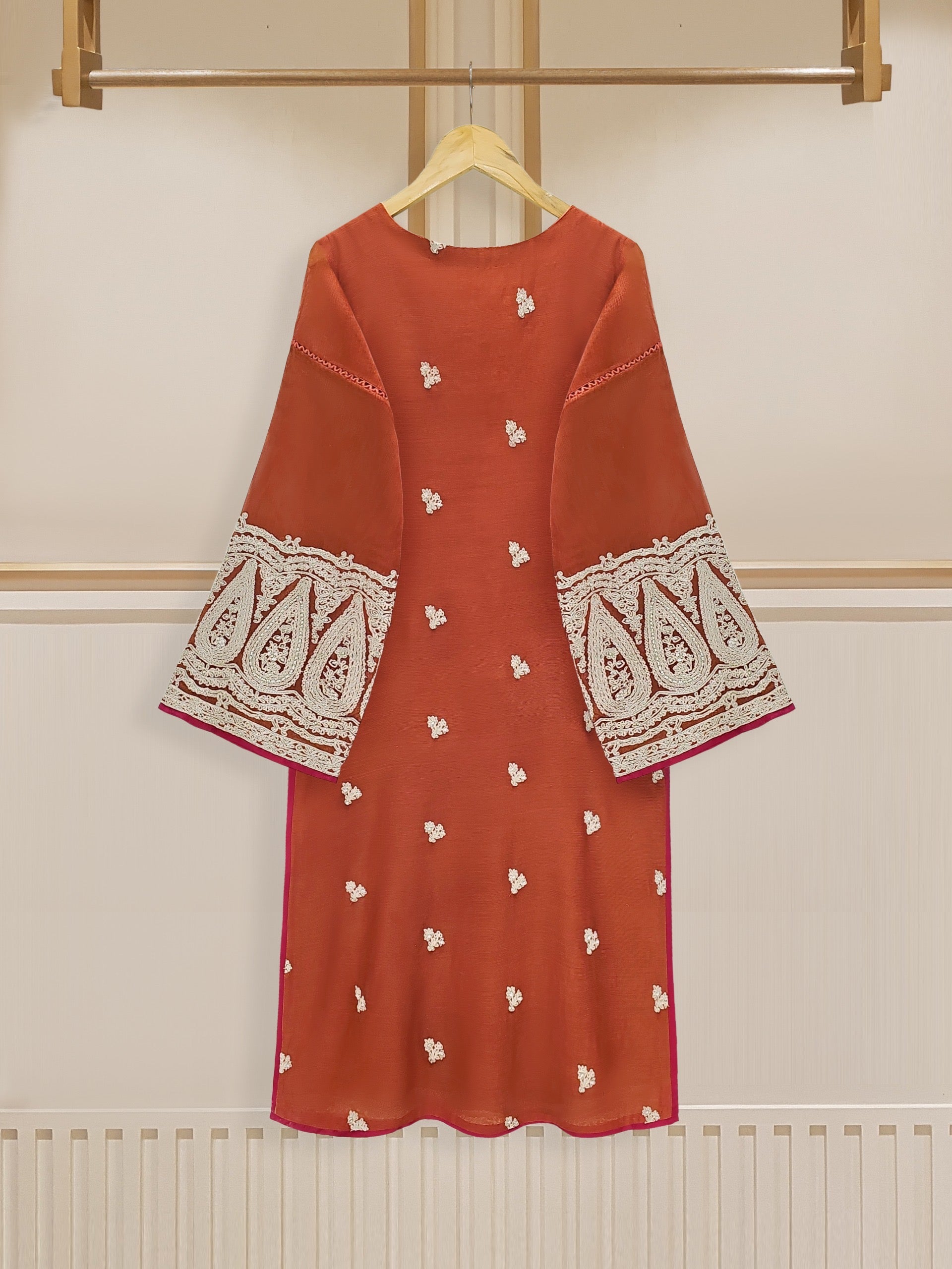 3 Piece - Pure Cotton Net Embroidered Suit S109746