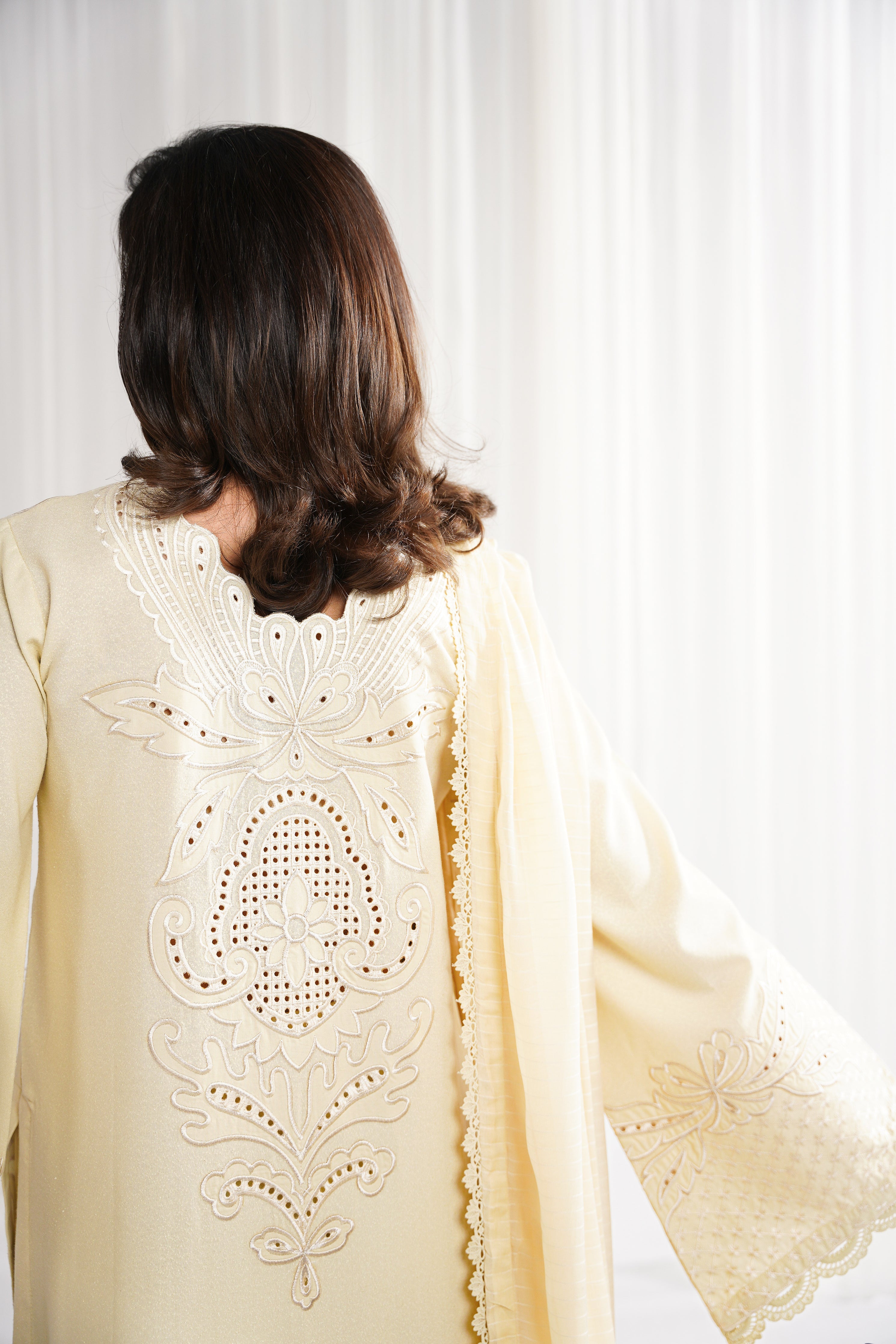 BUTTER YELLOW LUXURY EMBROIDERED 3PCS SET NPA3-25420 (EID 2025 READY TO WEAR) - EXPRESS SHIPPING