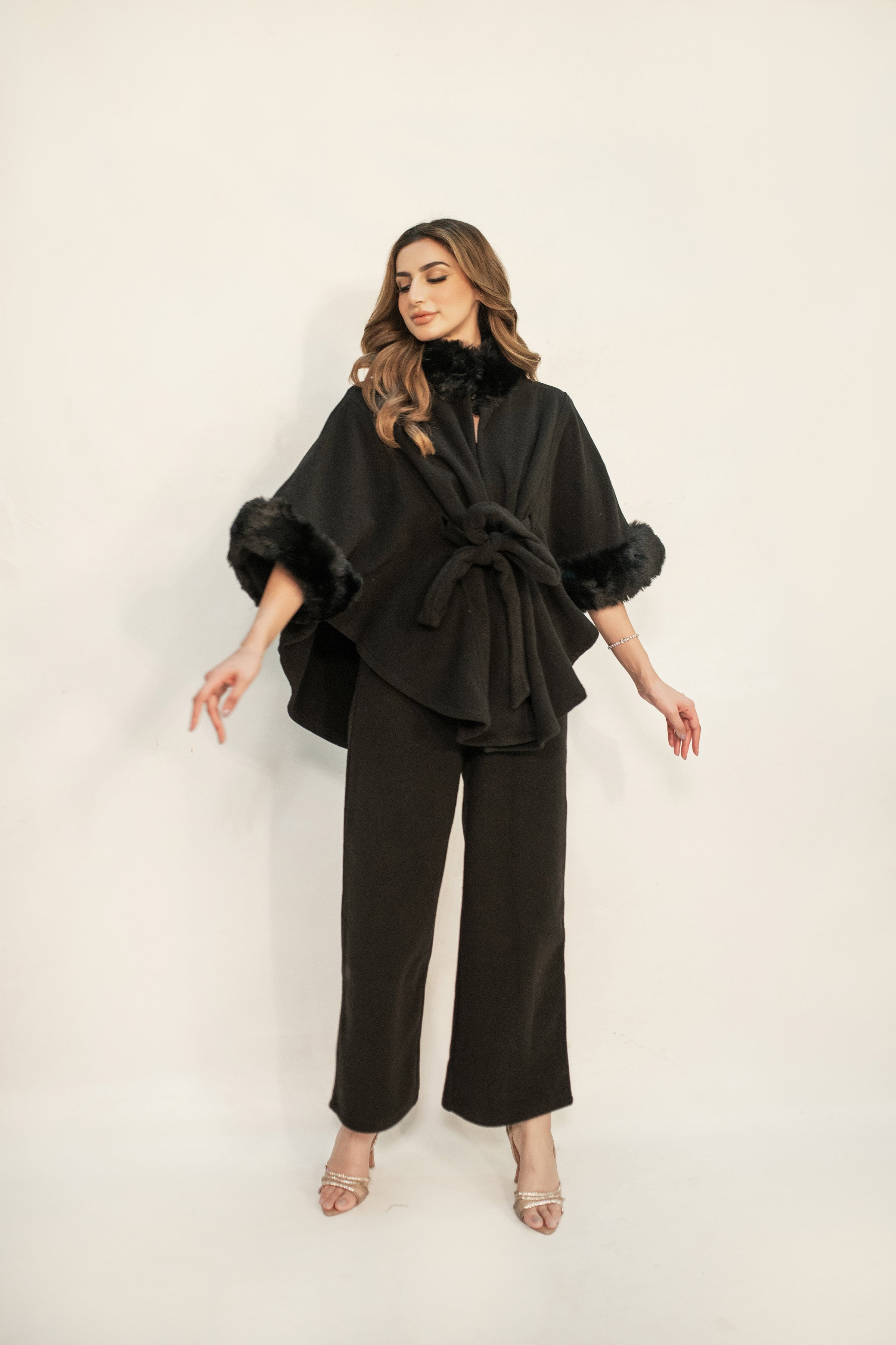 Marya Black Fur Two Piece Suit