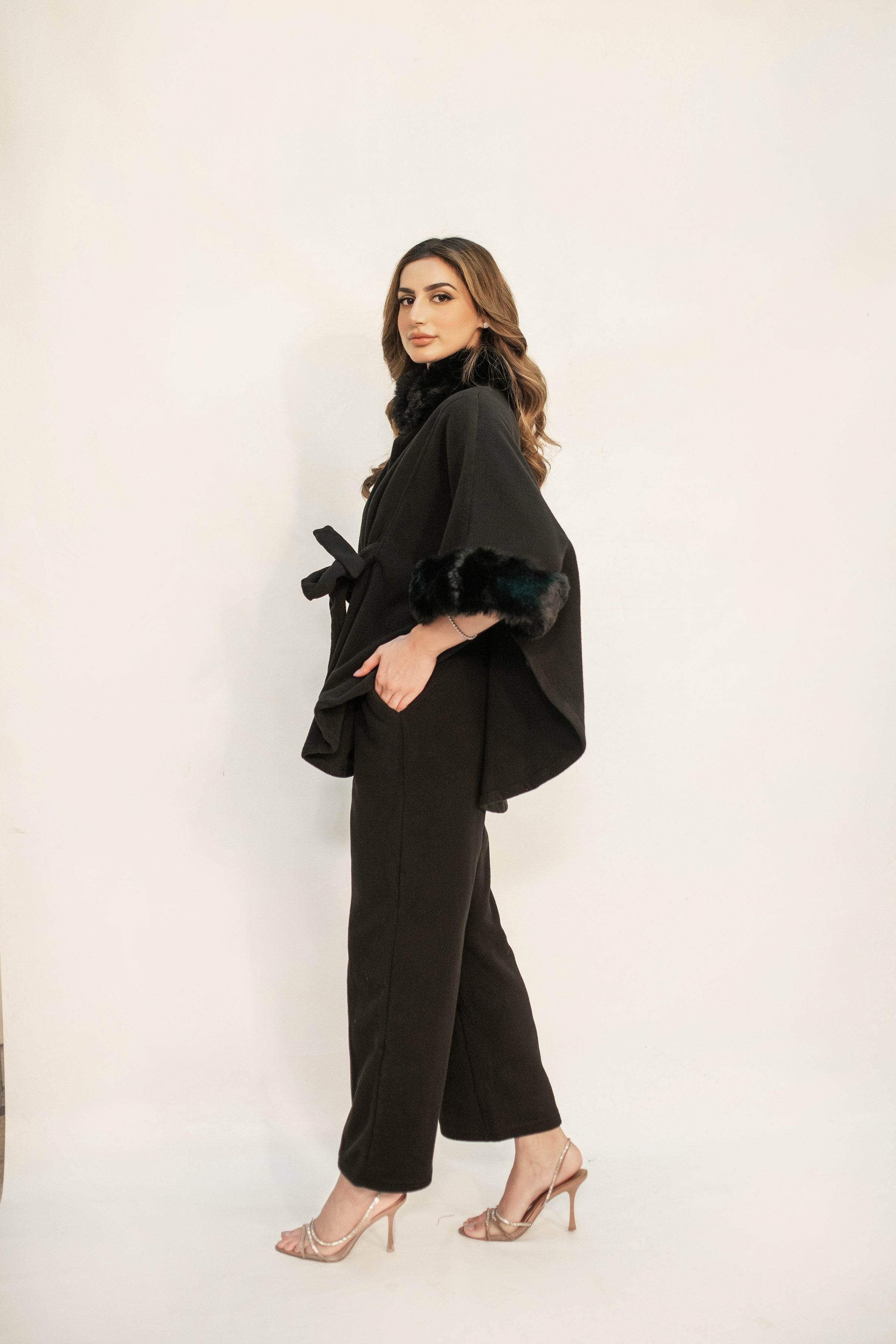Marya Black Fur Two Piece Suit
