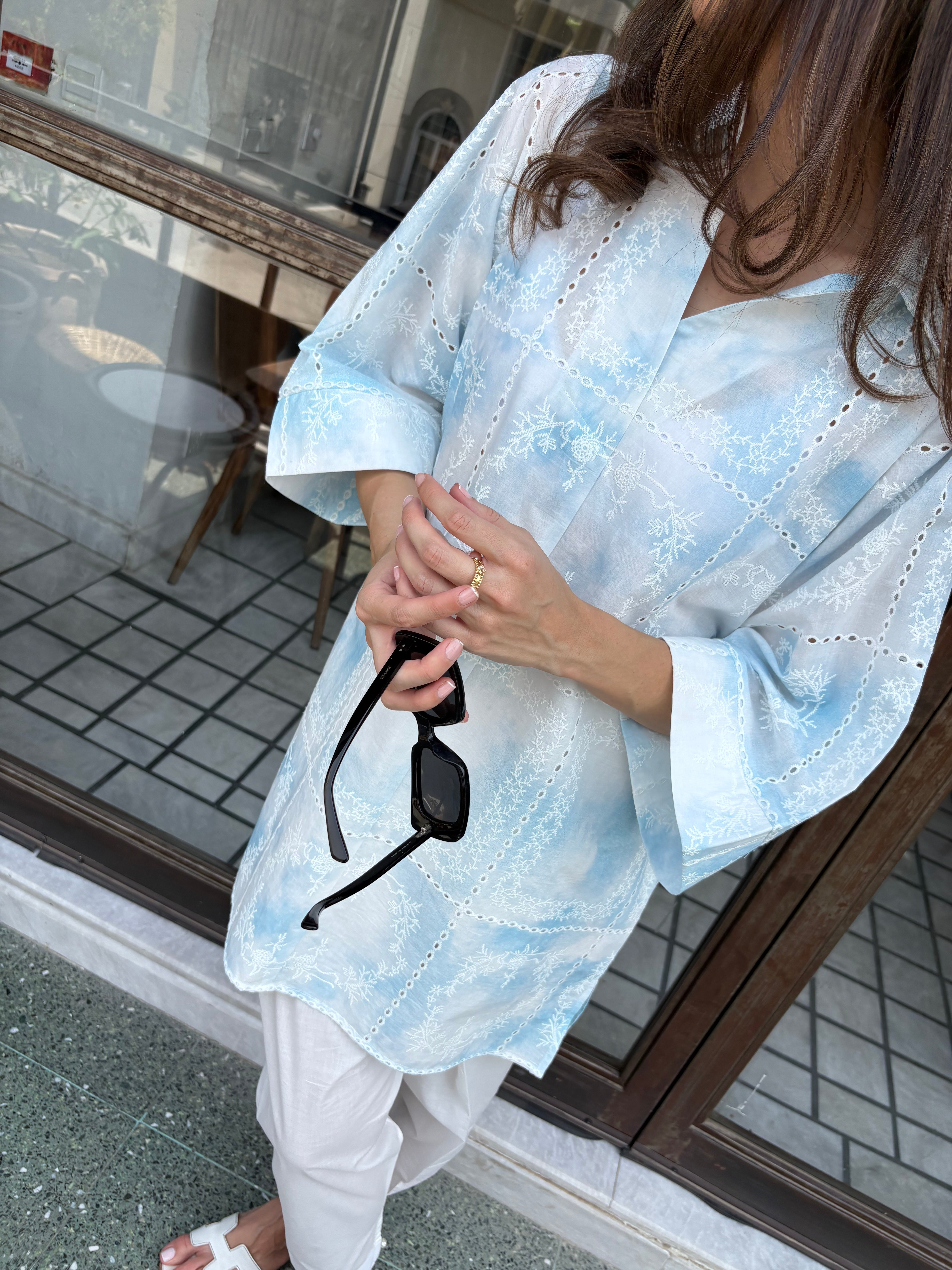 Blue Tie & Dye Chikankari Toby