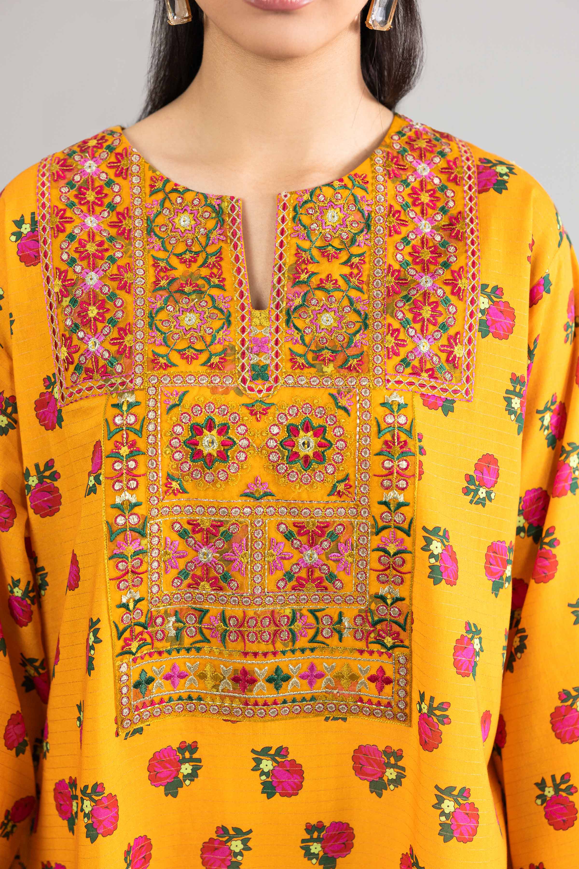 Printed Embroidered Dress - Fe26-50