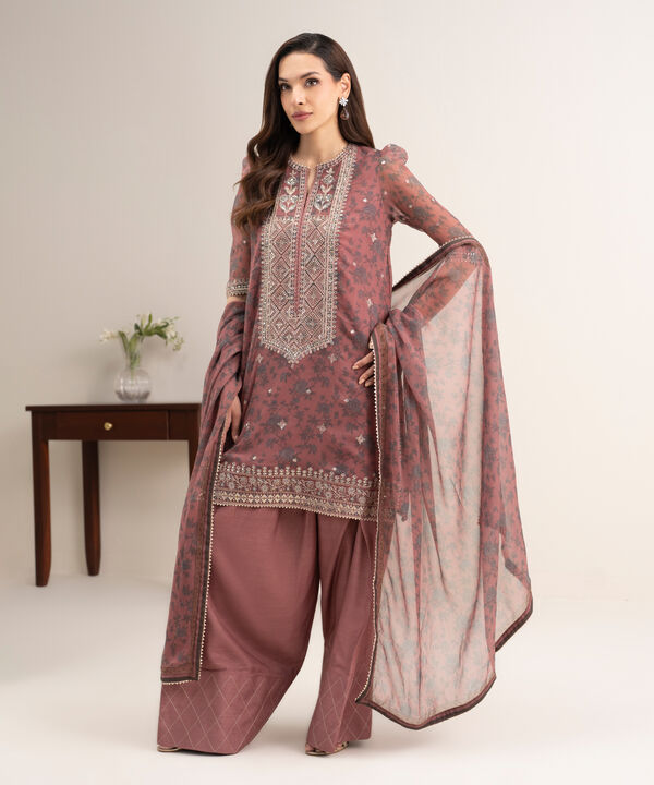 3 Piece - Embroidered Chiffon Suit