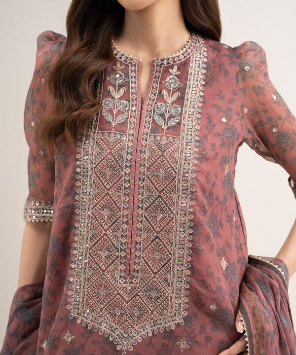 3 Piece - Embroidered Chiffon Suit