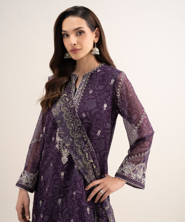 3 Piece - Embroidered Chiffon Suit