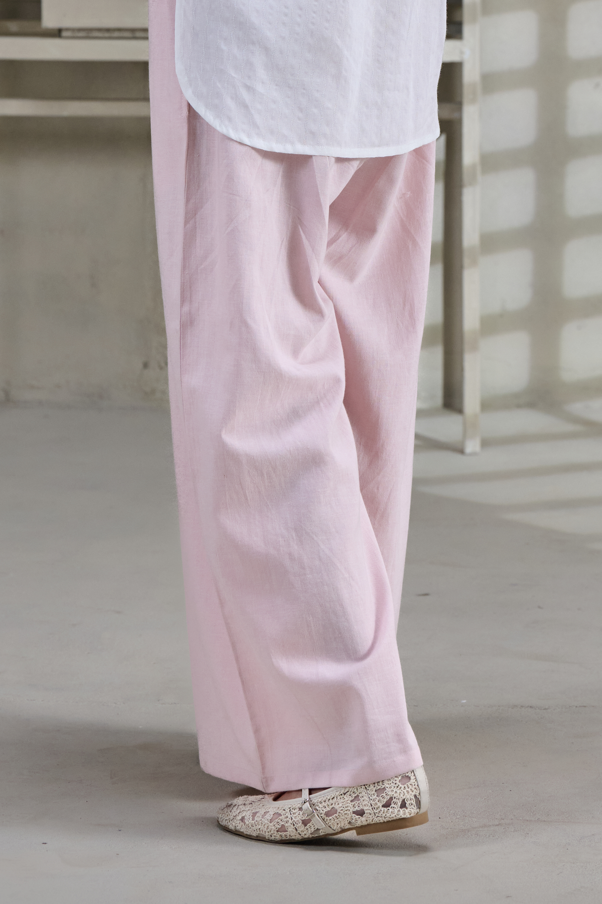 Pink Linen Wide Leg Relaxed Fit Trouser