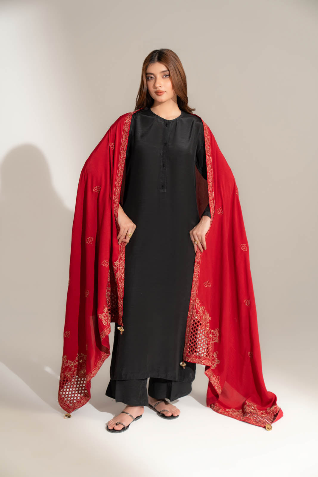 1 Piece Raw Silk Embroidered Shawl (FH0024)