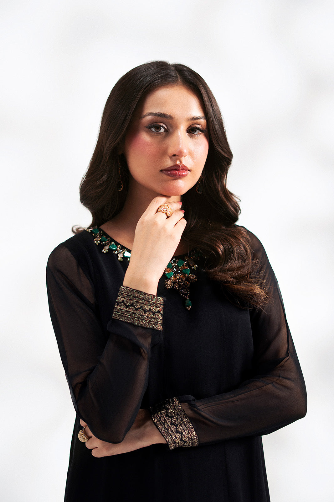 1 Piece Chiffon Embroidered Shirt (FL0130)