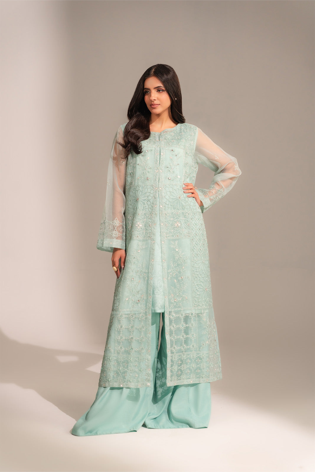 2 Piece Organza Embroidered Suit (FL0138)