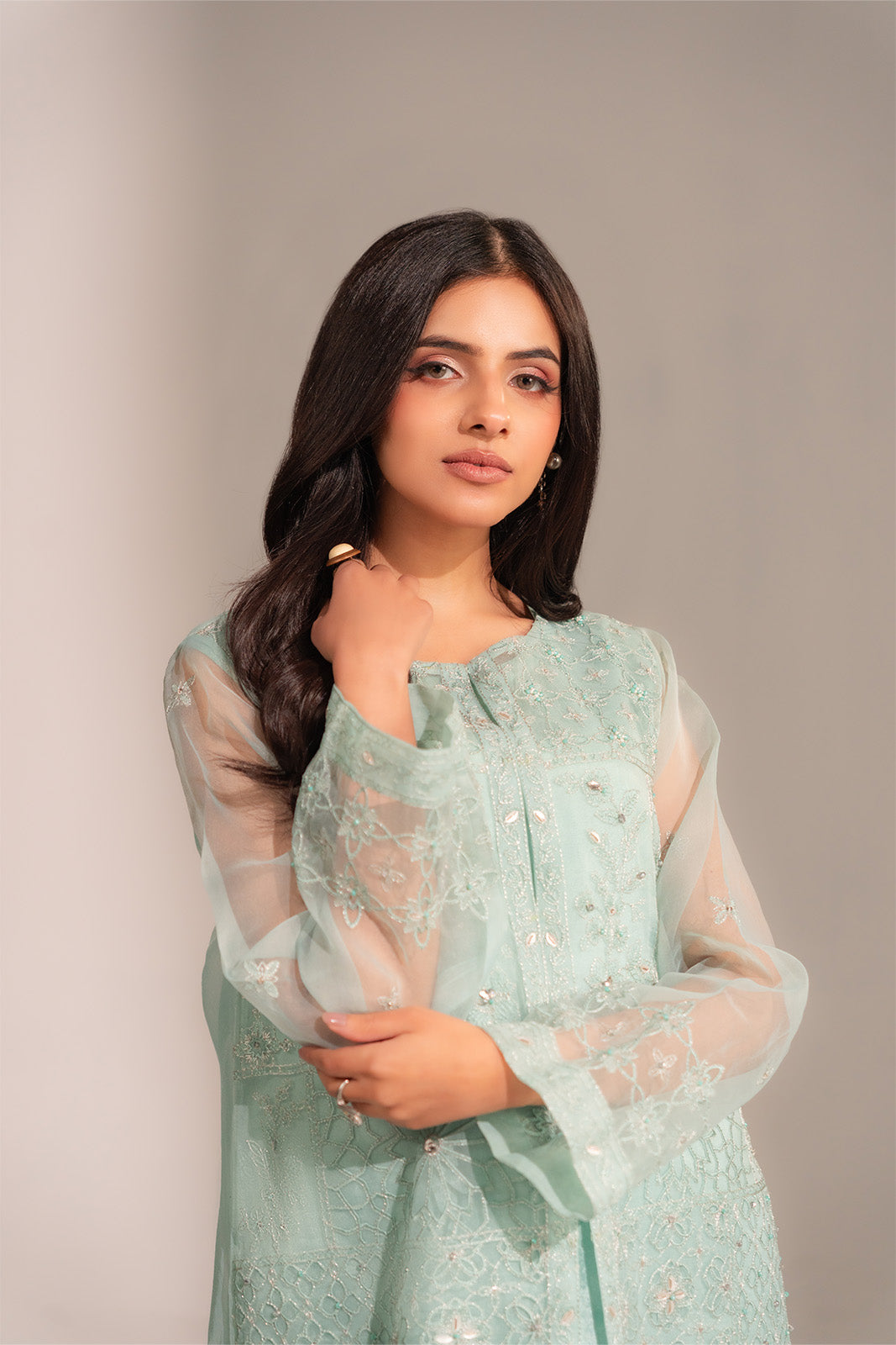 2 Piece Organza Embroidered Suit (FL0138)