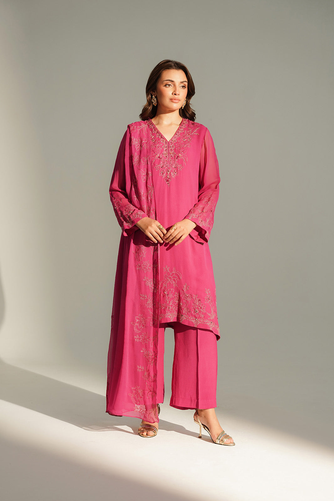 3 Piece Chiffon Embroidered Suit (FL0150)