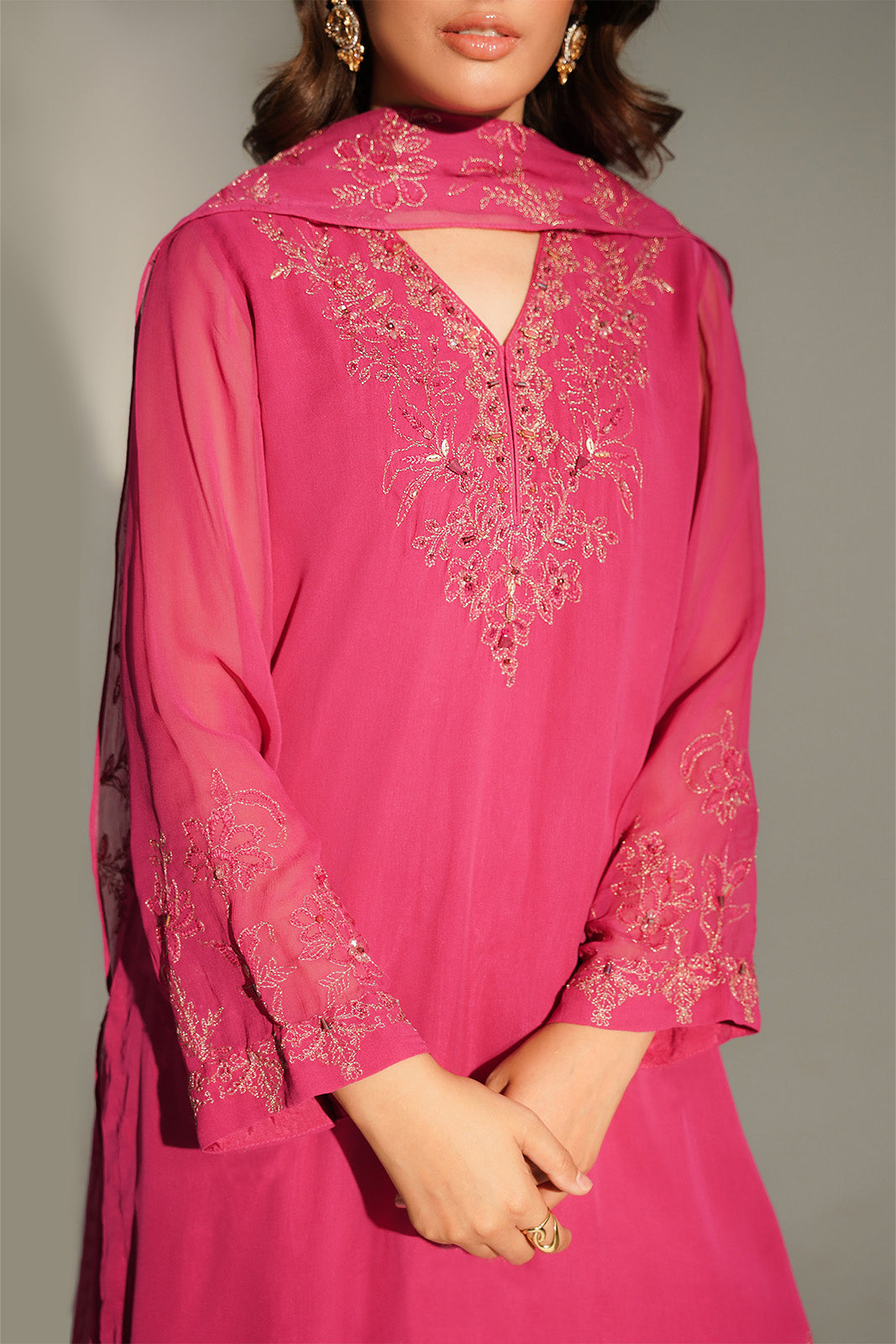 3 Piece Chiffon Embroidered Suit (FL0150)