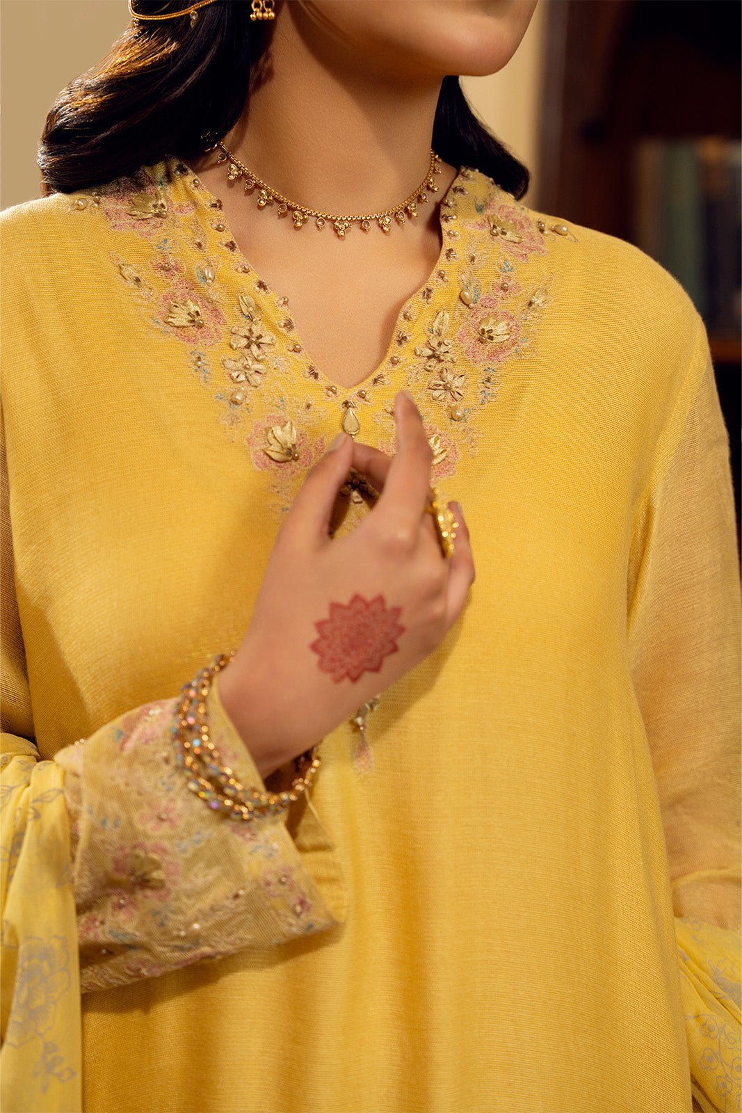 3 Piece Khaddi Net Embroidered Suit (FL0156)